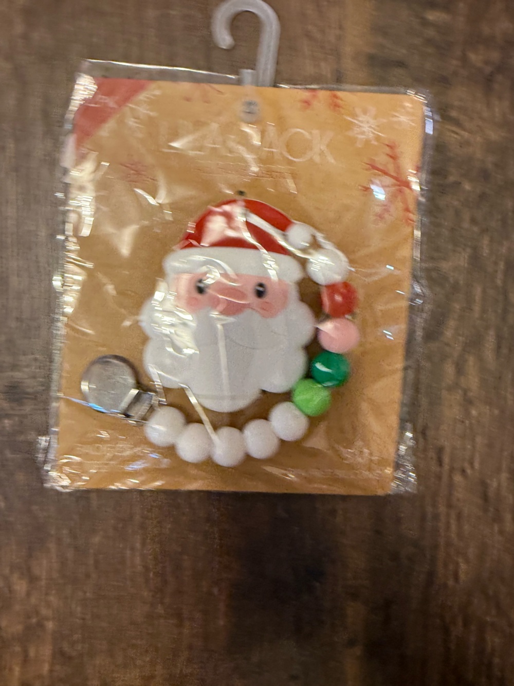 Santa Silicone Bead Pacifier Clip - White, Red, Green, Pink